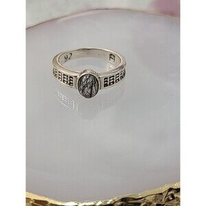 Black Rutile Quartz Ring | 925 Sterling Silver Size 7 Artisan Gemstone Jewelry